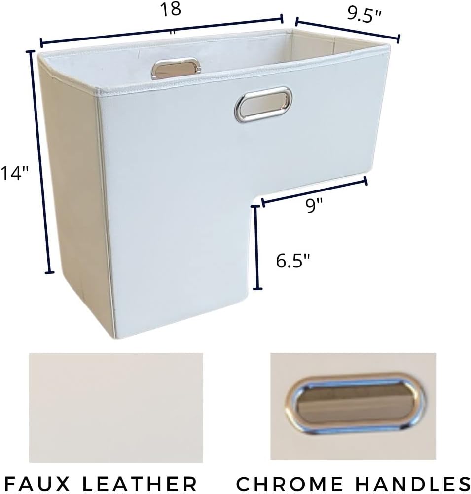 Faux Leather Stair Basket with Chrome Handles Ivory 18 x 14 P366