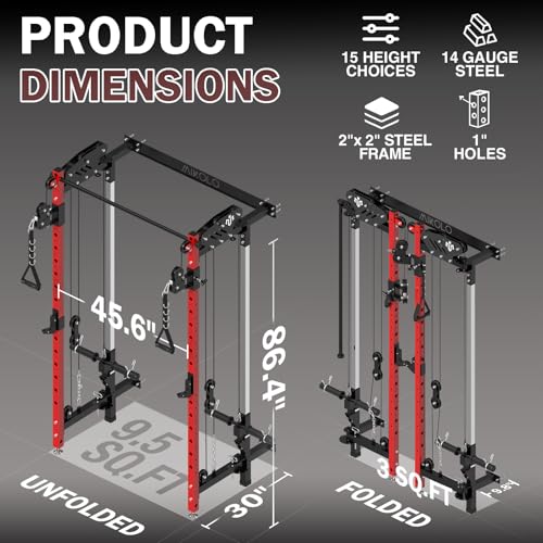 Folding Wall Mounted Squat Rack with Cable Crossover S73235