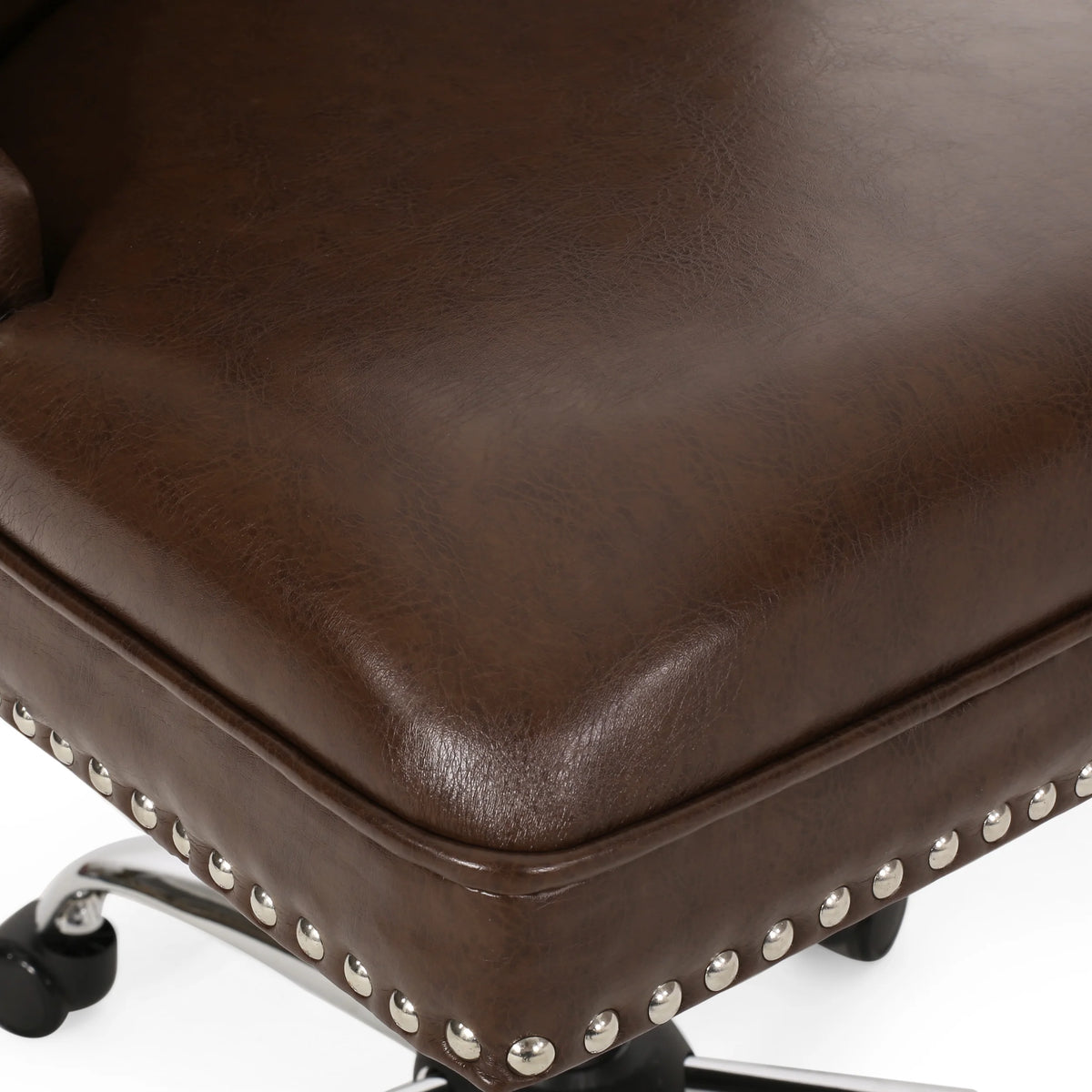 Dark Brown and Chrome Tufted Swivel Office Chair O506794