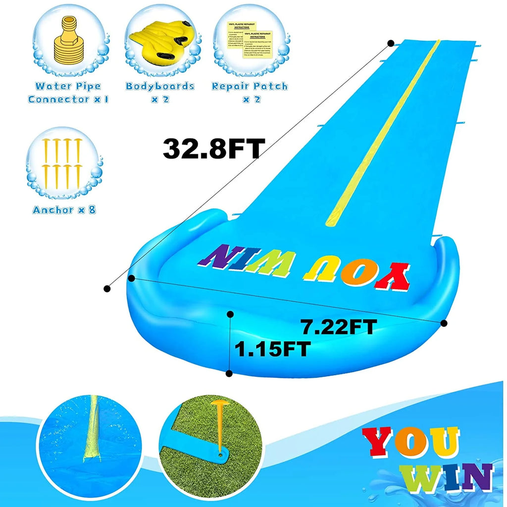 32.8FT Inflatable Water Slide with 2 Racing Lanes S668156