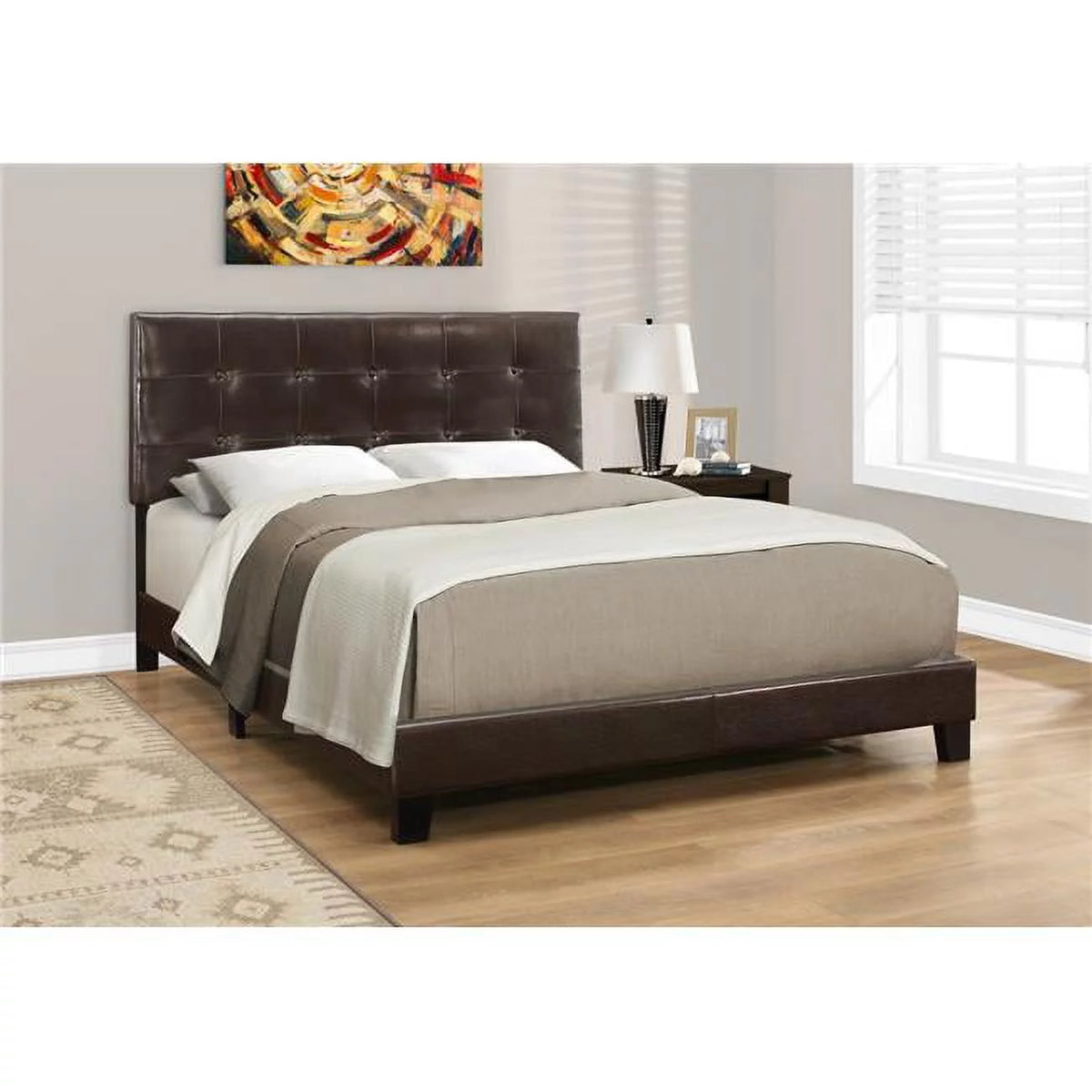 Dark Brown Queen Size Bed with Leather Look J2820