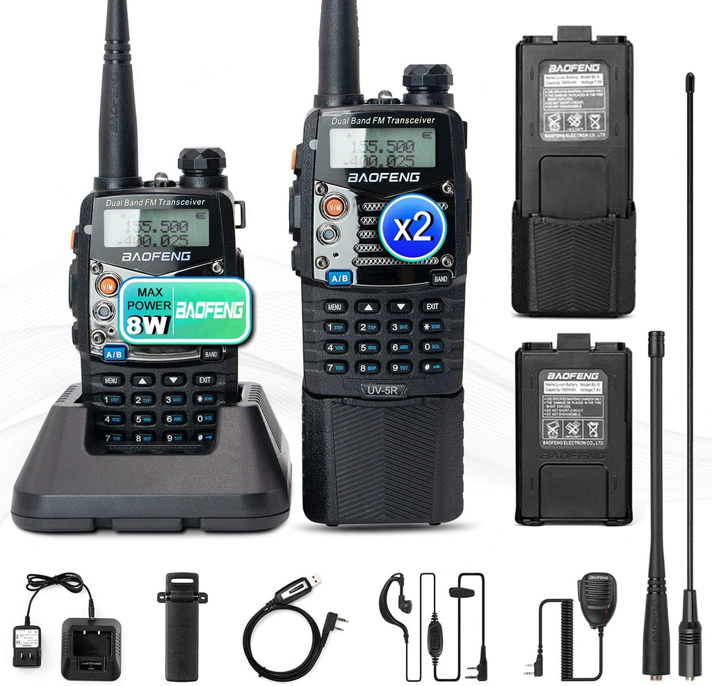 UV-5R Pro Dual Band Handheld Ham Radio 2-Way Radio with Extra 3800mAh Battery and Earpiece (2 Pack) L283936