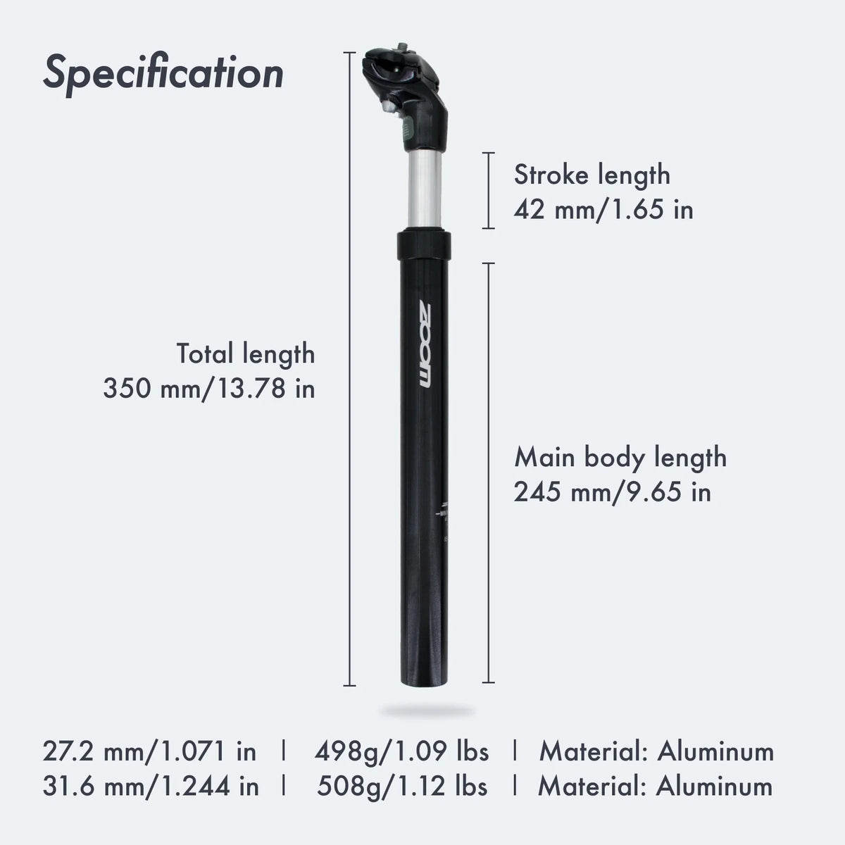 Suspension Seatpost Shock Absorber Damping Alu for MTB Bicycle Seat Post 30.9 X350MM A5160