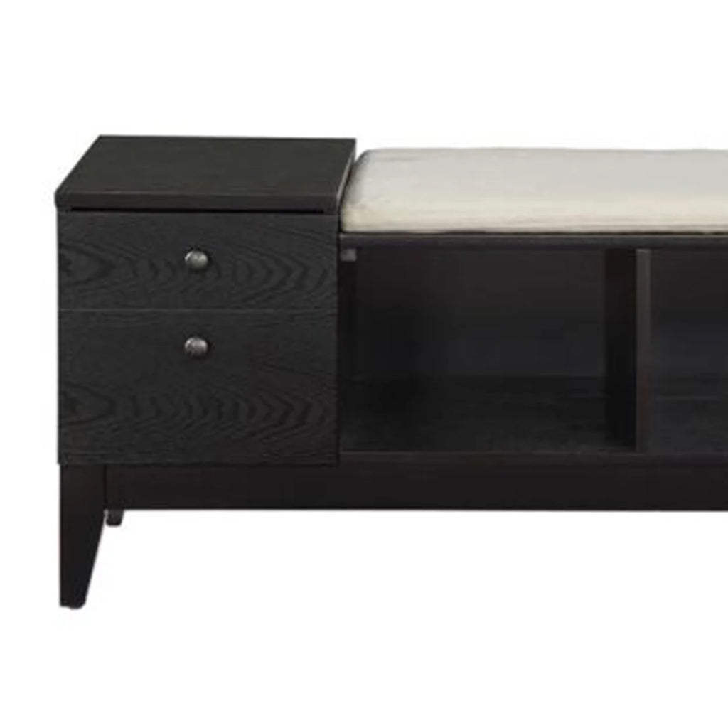 Black Wooden Storage Bench with Upholstered Seat Cushion X6779