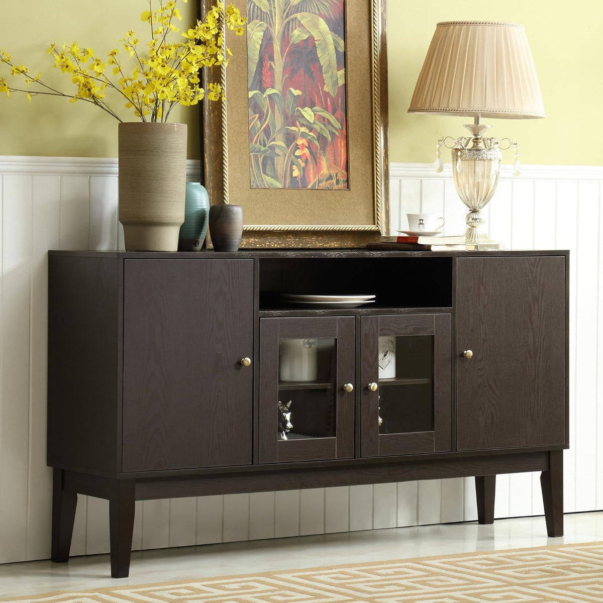 Modern Solid Wood Sideboard Buffet Table Storage Cabinet with 4 Doors G18539