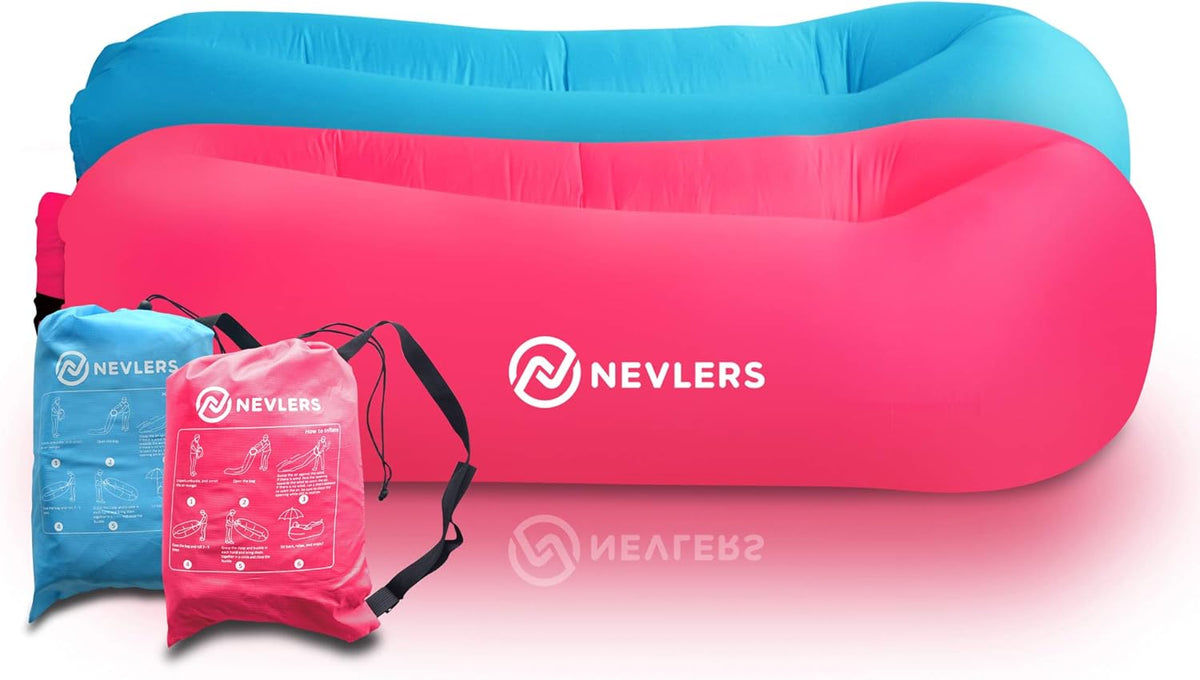2 Pack Inflatable Loungers with Side Pockets and Travel Bags W42757