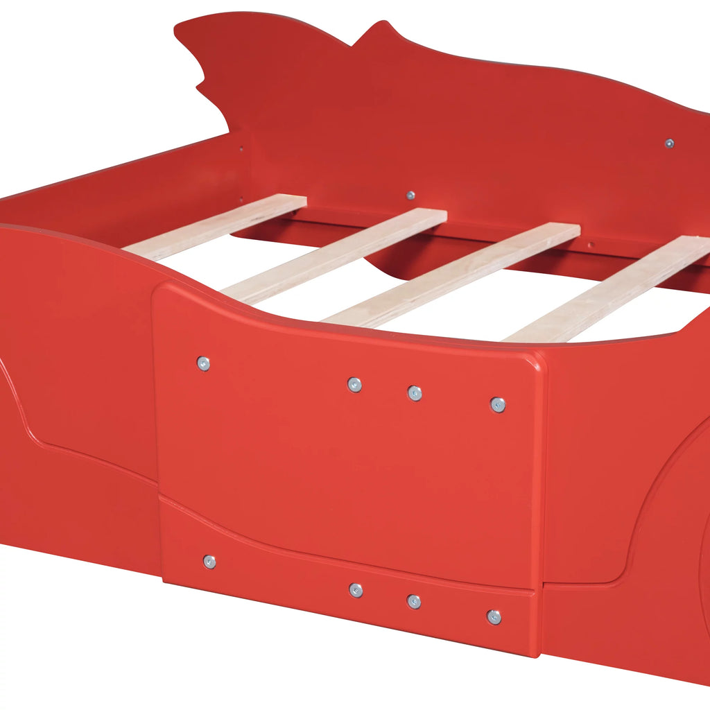 Full Size Race Car Shaped Wood Platform Bed Frame with Wheels L338