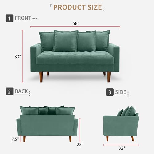 Aqua Turquoise 58 Inch Velvet Loveseat Sofa N2653