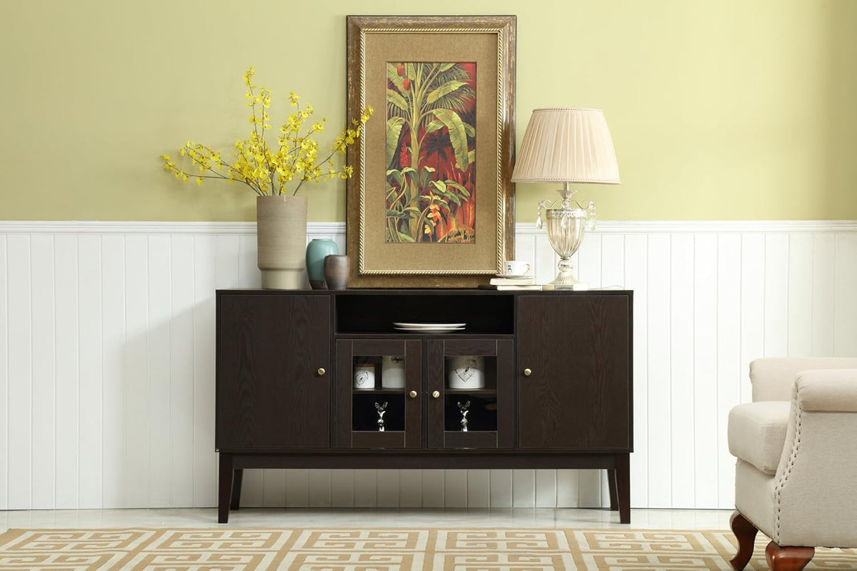 Modern Solid Wood Sideboard Buffet Table Storage Cabinet with 4 Doors G18539