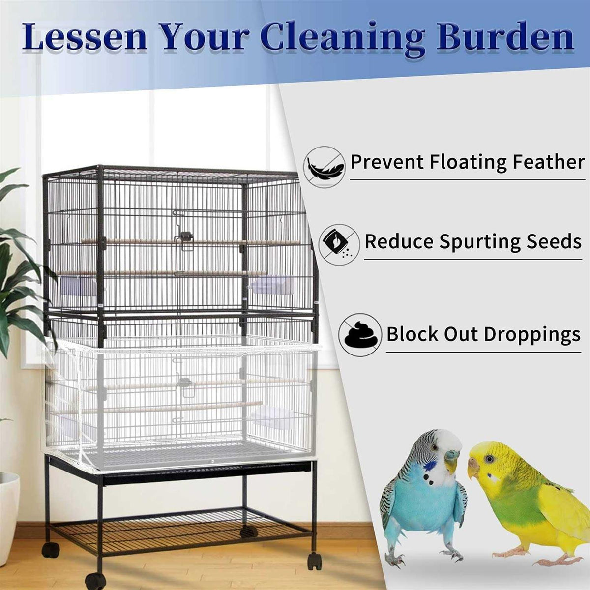 Large Adjustable Soft Airy Nylon Mesh Bird Cage Cover P2211