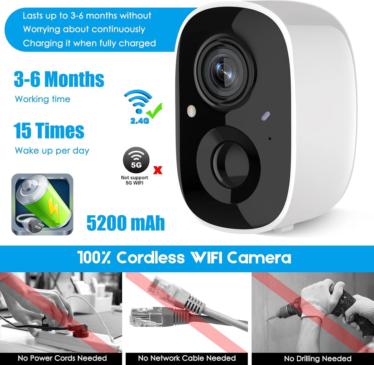 Wireless Outdoor Security Camera with Spotlight, 1080P Battery Powered WiFi Surveillance Cameras, Night Vision, Motion Detection, 2-Way-Talk, IP65 Weatherproof G8758