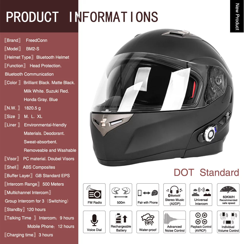 Modular Full Face Flip up Dual Visor Bluetooth Helmet T513322