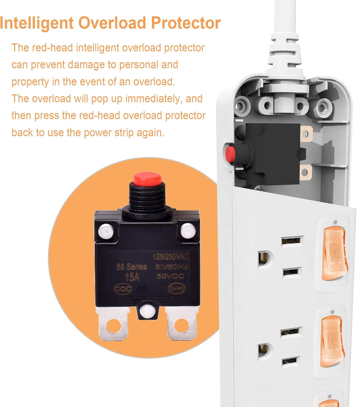 6 Outlets Surge Protector Power Strip with Individual Switch I2696