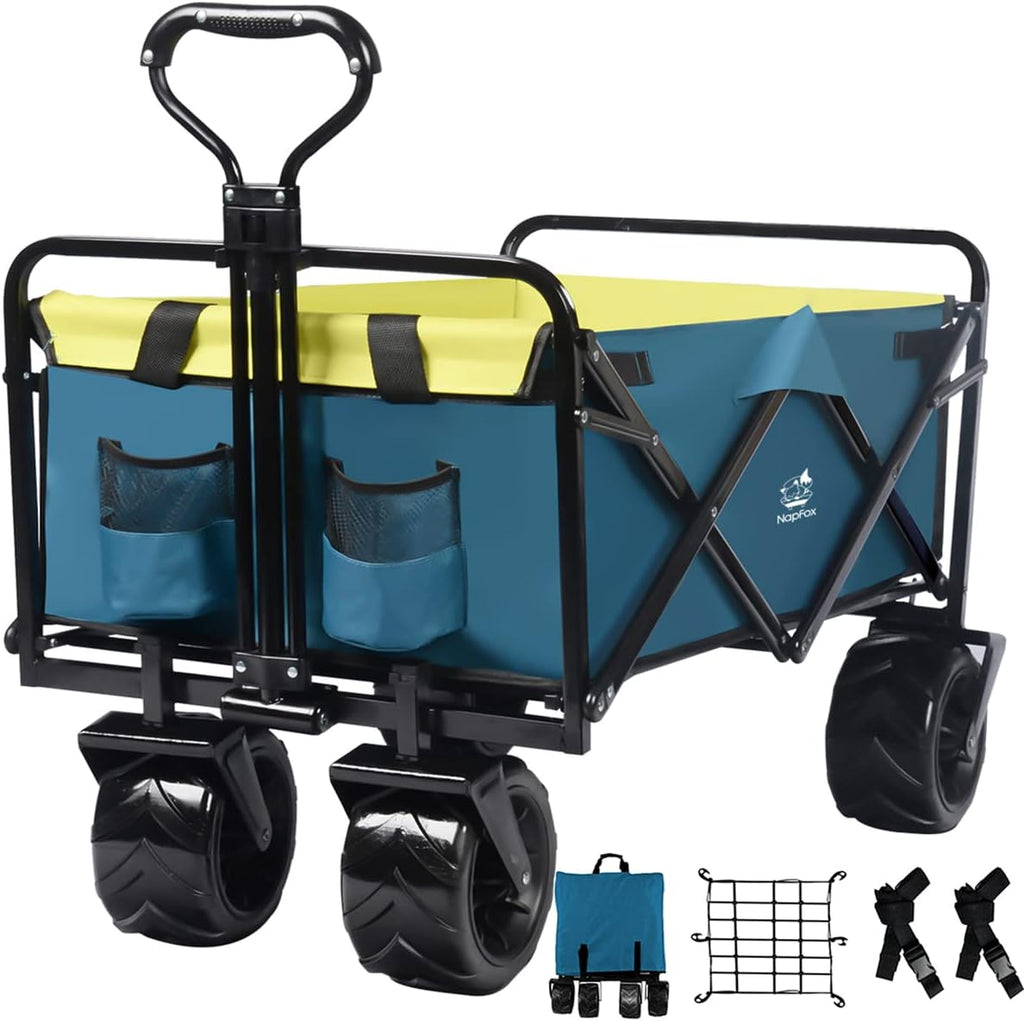 Red Heavy Duty Folding Beach Wagon Cart with Universal Wheels Adjustable Handle A464