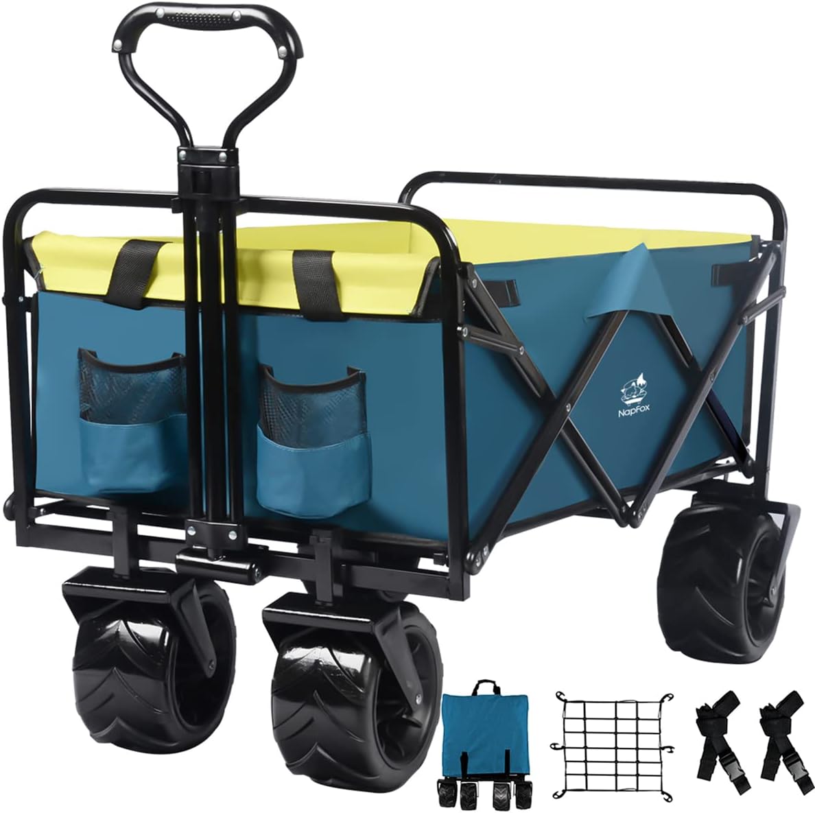 Red Heavy Duty Folding Beach Wagon Cart with Universal Wheels Adjustable Handle A464