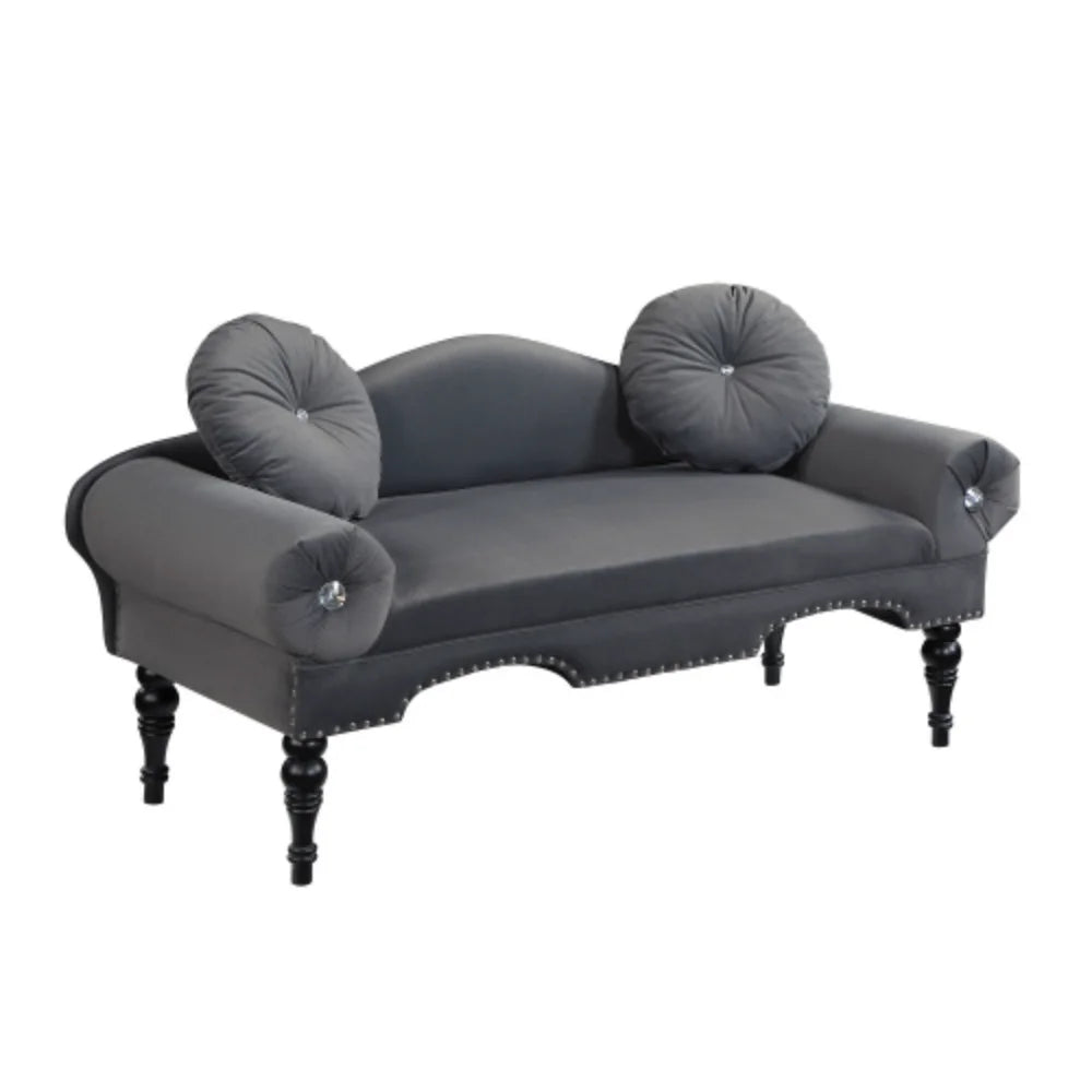 Grey Velvet Upholstered Loveseat Sofa with Wood Legs S373322