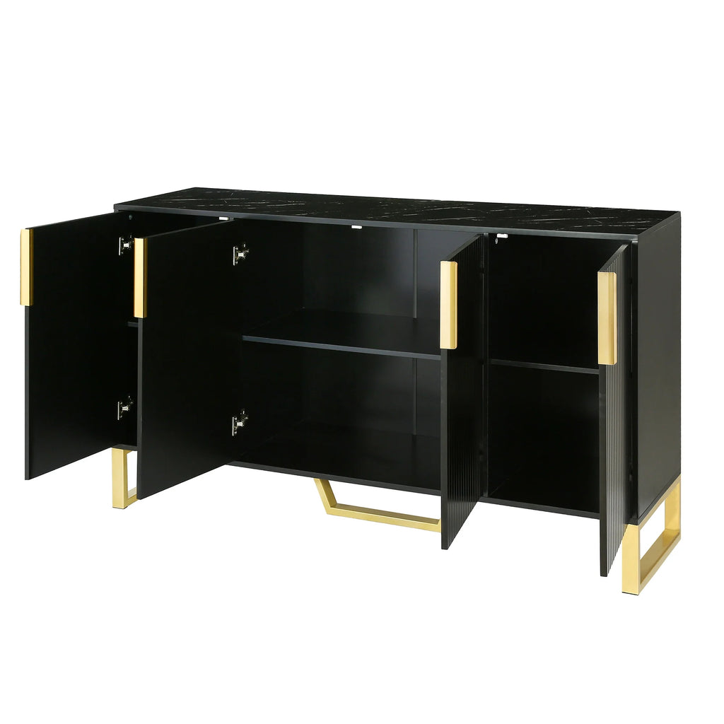 Black Modern Sideboard with Four Doors and Adjustable Shelves R80803