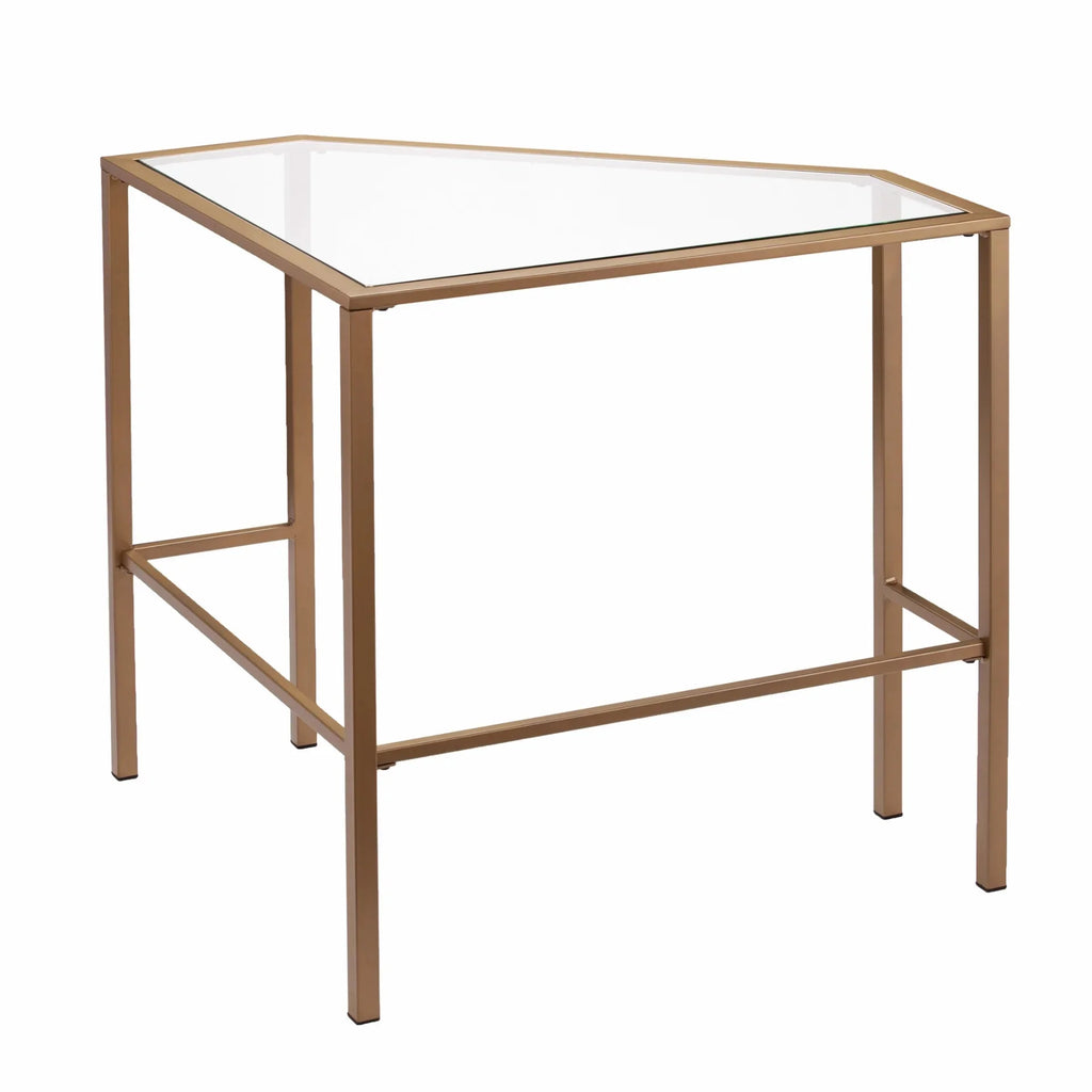 Soft Gold Metal & Glass Corner Desk Q176739