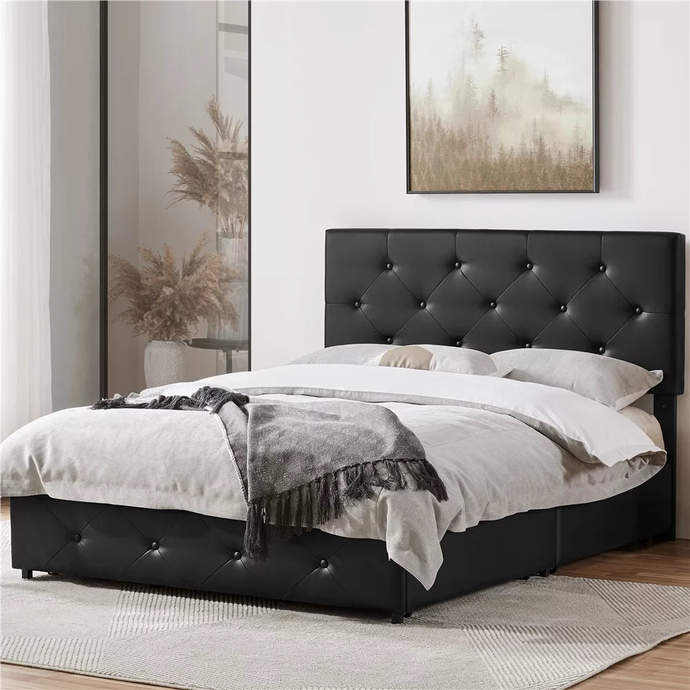 Black Full Size Upholstered Platform Bed Frame with Storage S136