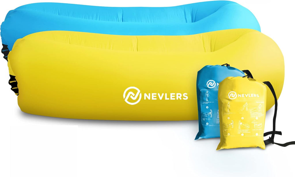2 Pack Inflatable Loungers with Side Pockets and Travel Bags W42757