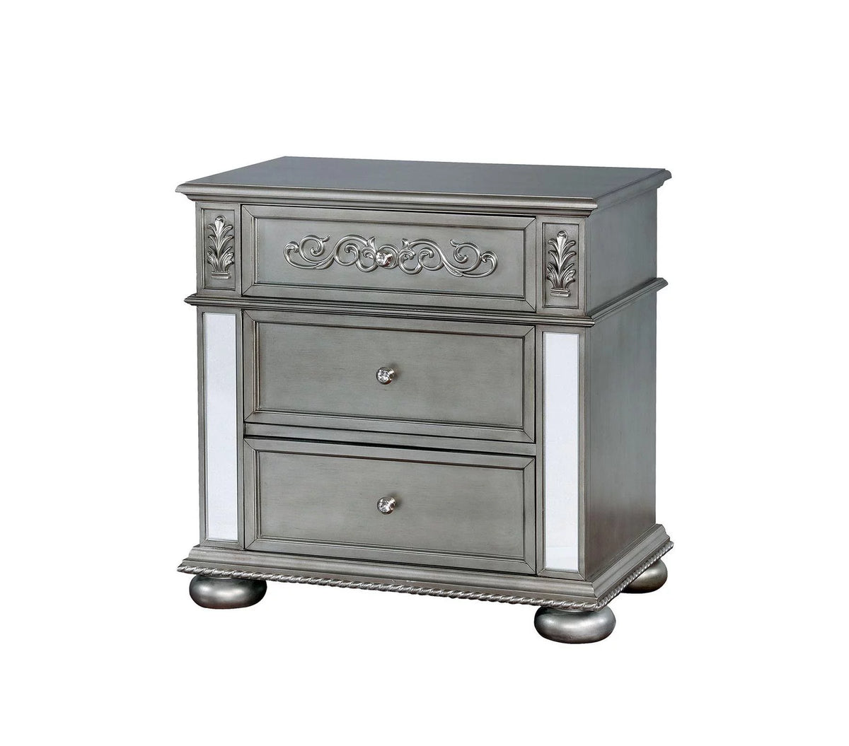 Silver Solid Wood Queen Bedroom Set 3pcs Z832
