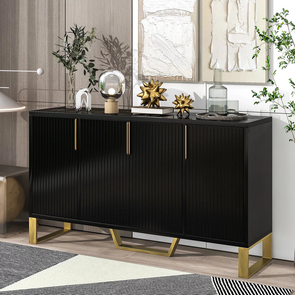 Black Modern Sideboard with Four Doors and Adjustable Shelves R80803