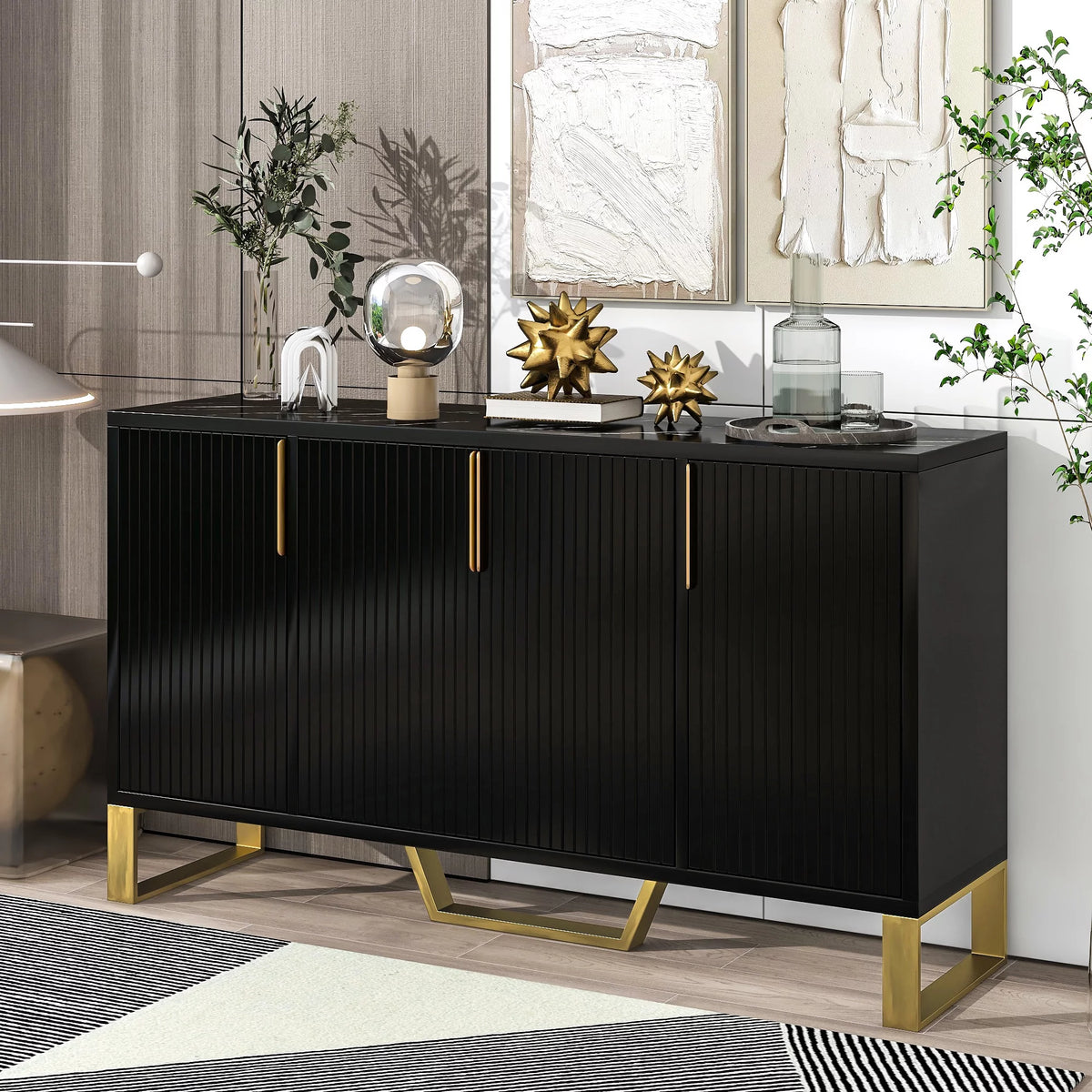 Black Modern Sideboard with Four Doors and Adjustable Shelves R80803