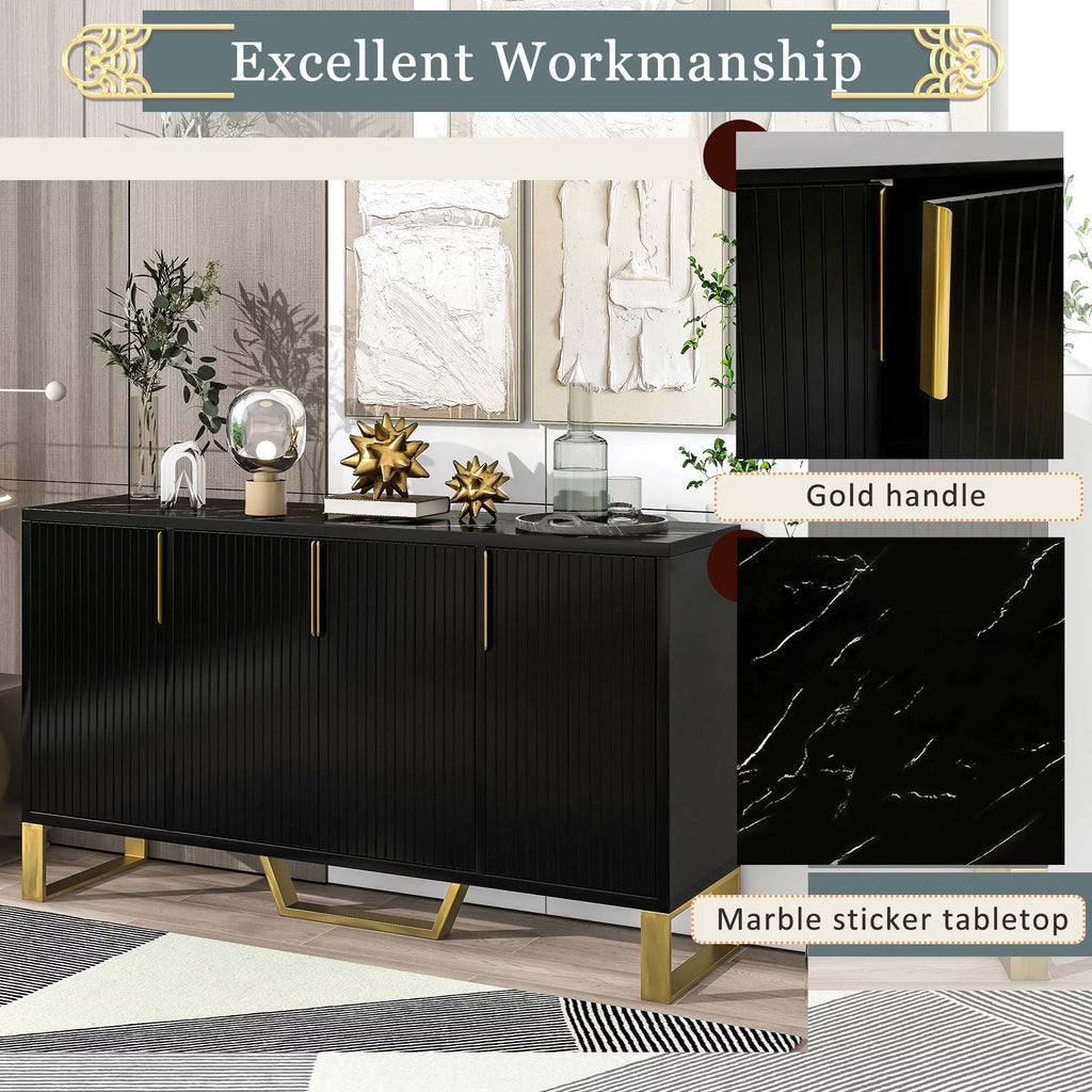 Black Modern Sideboard with Four Doors and Adjustable Shelves R80803