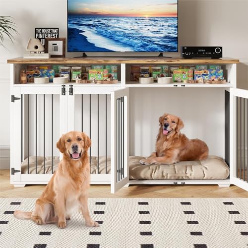 White Wooden Dog Crate with 2 Doors A50830
