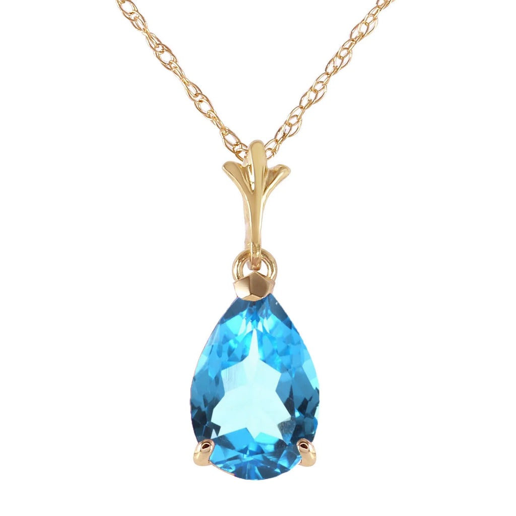 14k Yellow Gold Pear-shaped Blue Topaz Drop Pendant Necklace L8878