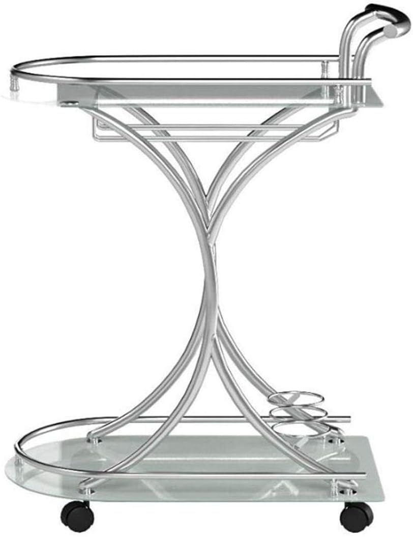 Chrome and White Serving Cart with 2 Frosted Glass Shelves S600