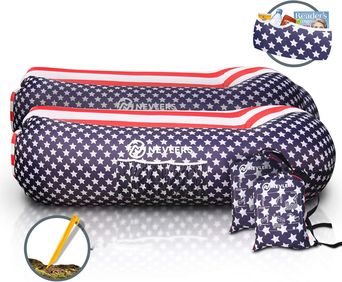 2 Pack Inflatable Loungers with Side Pockets and Travel Bags W42757