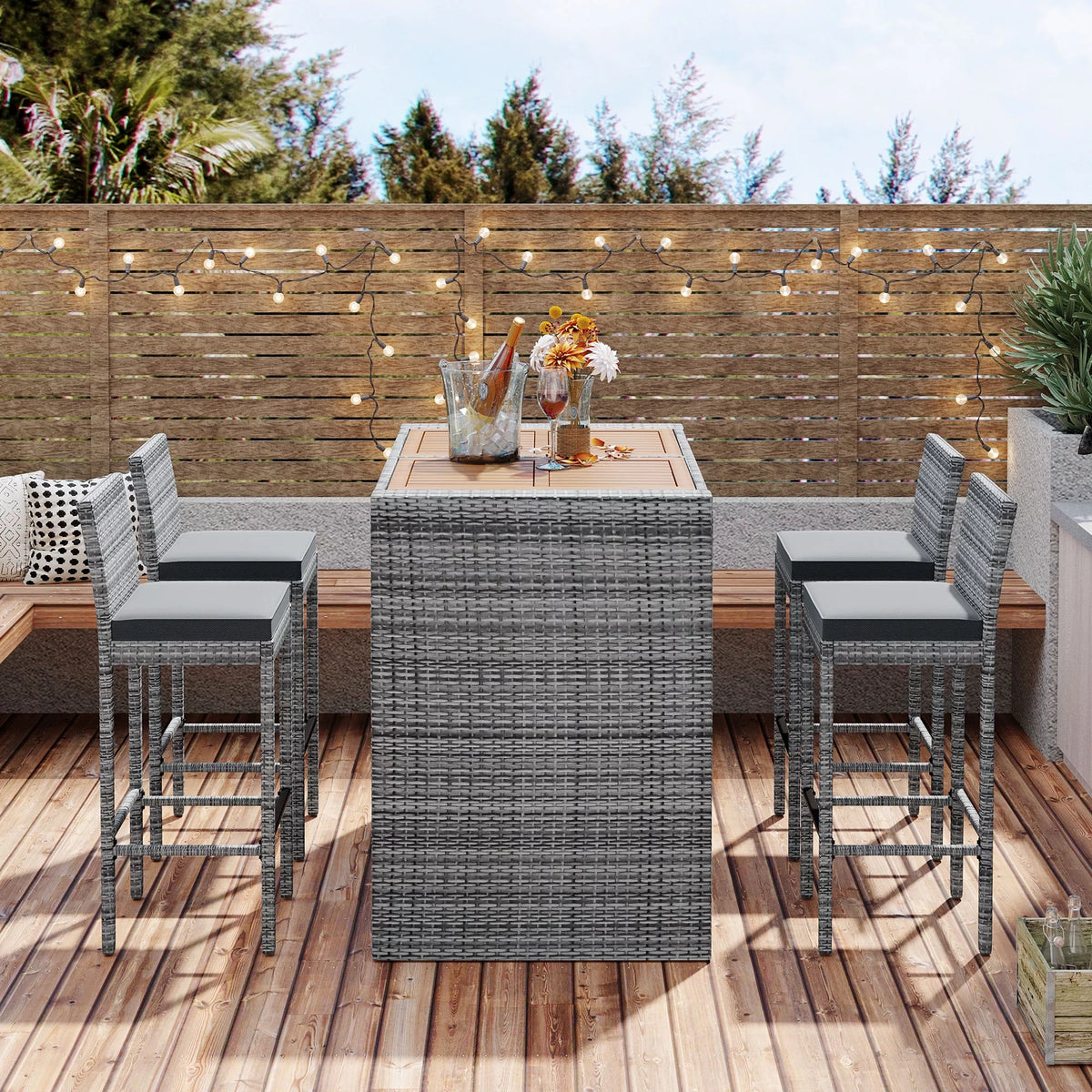 5 Pcs Rattan Patio Dining Table Set L5928