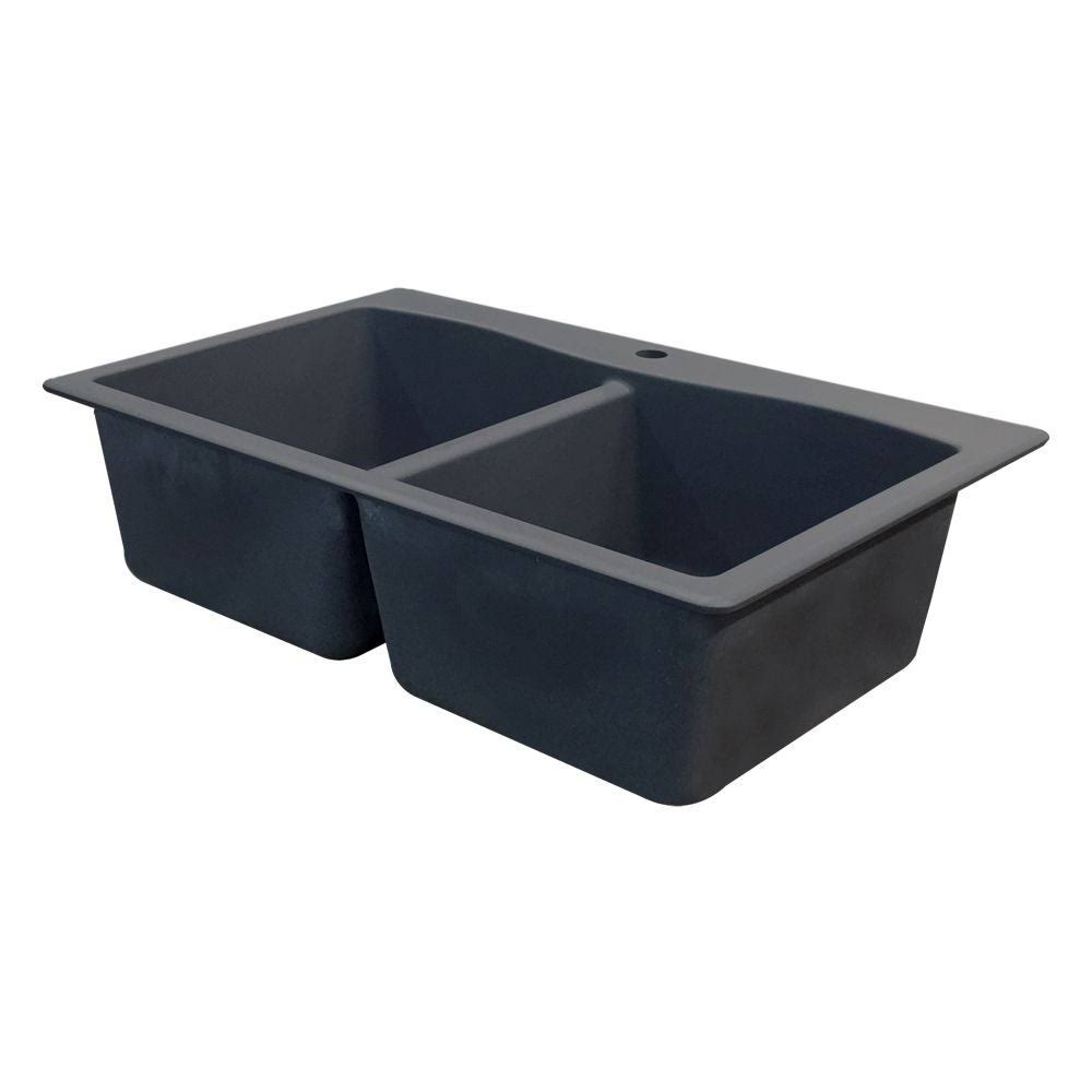 White Double-Basin Granite Drop-In 2-Hole Kitchen Sink L222767
