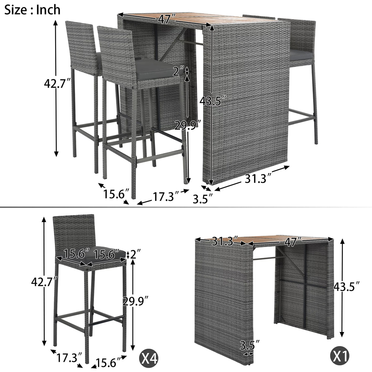 5 Pcs Rattan Patio Dining Table Set L5928