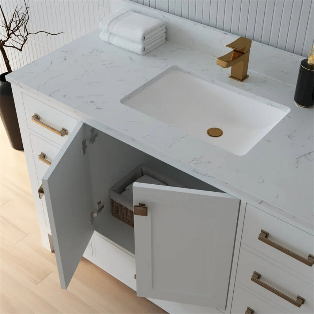 84" Double Sink Bathroom Vanity White Stone Top K6511