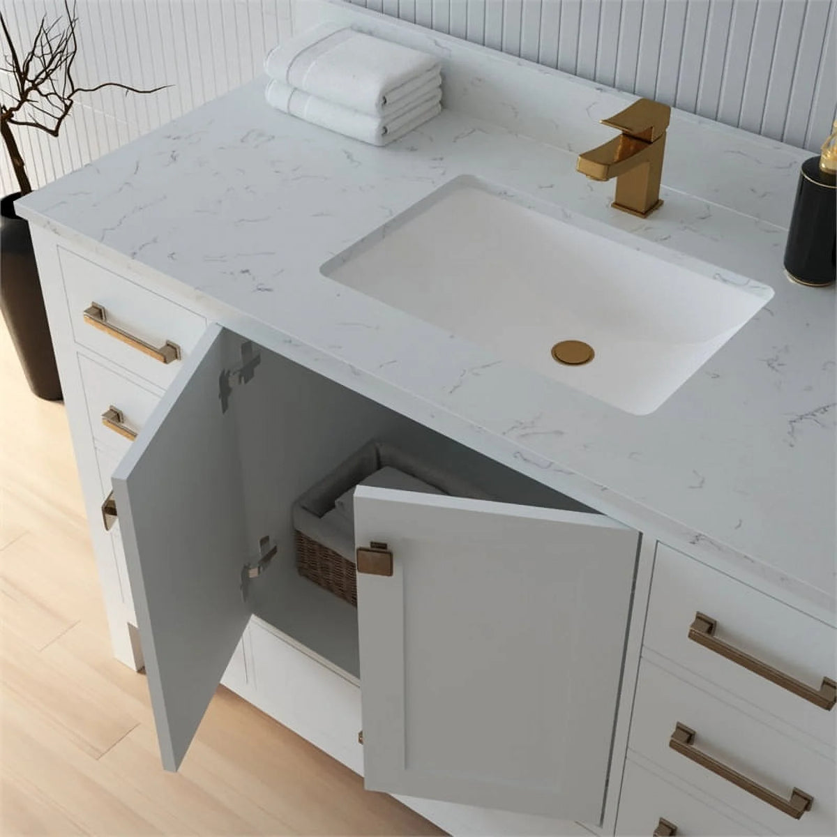 84" Double Sink Bathroom Vanity White Stone Top K6511