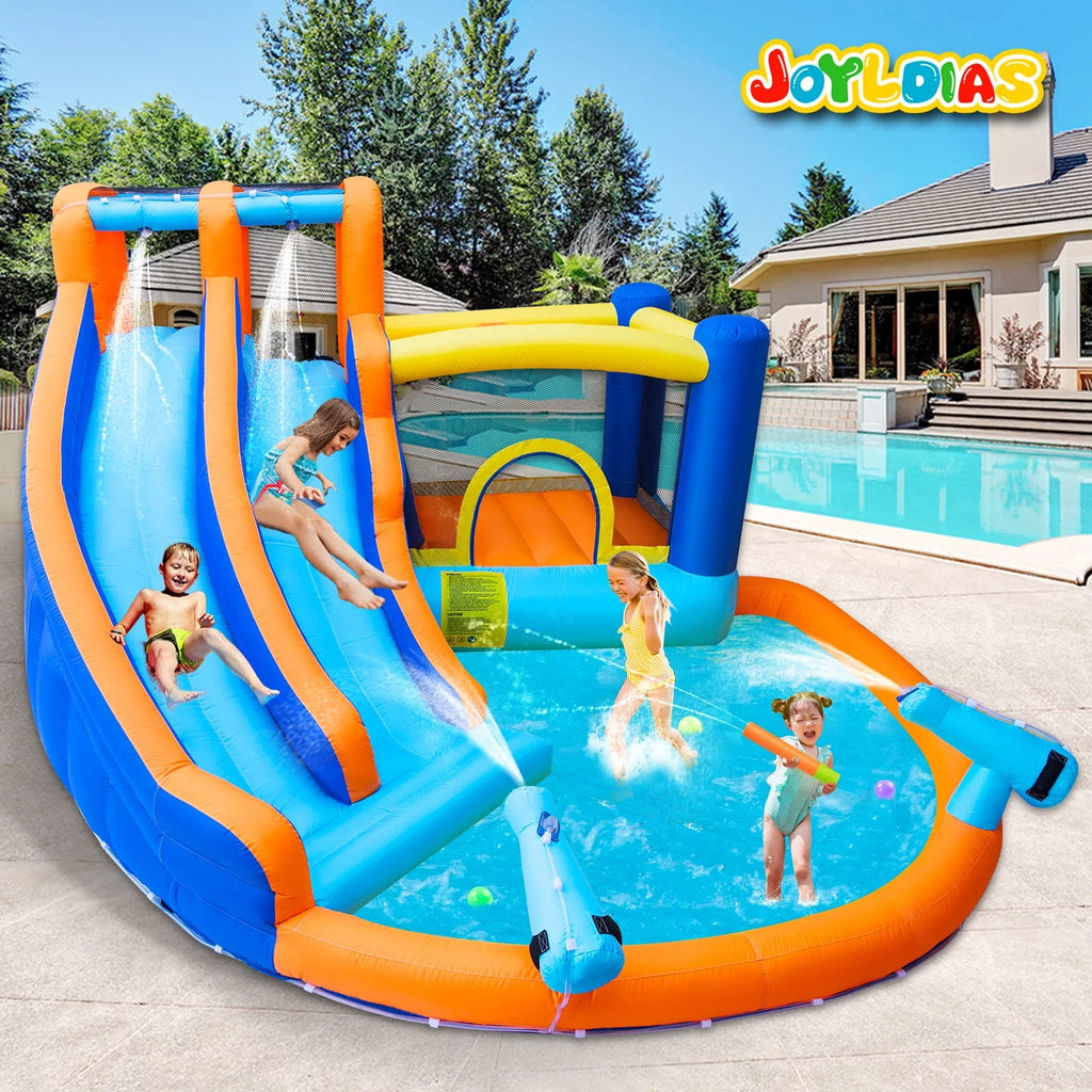 Kids Inflatable Water Slide Bouncer with Pool and Climbing Wall U696843