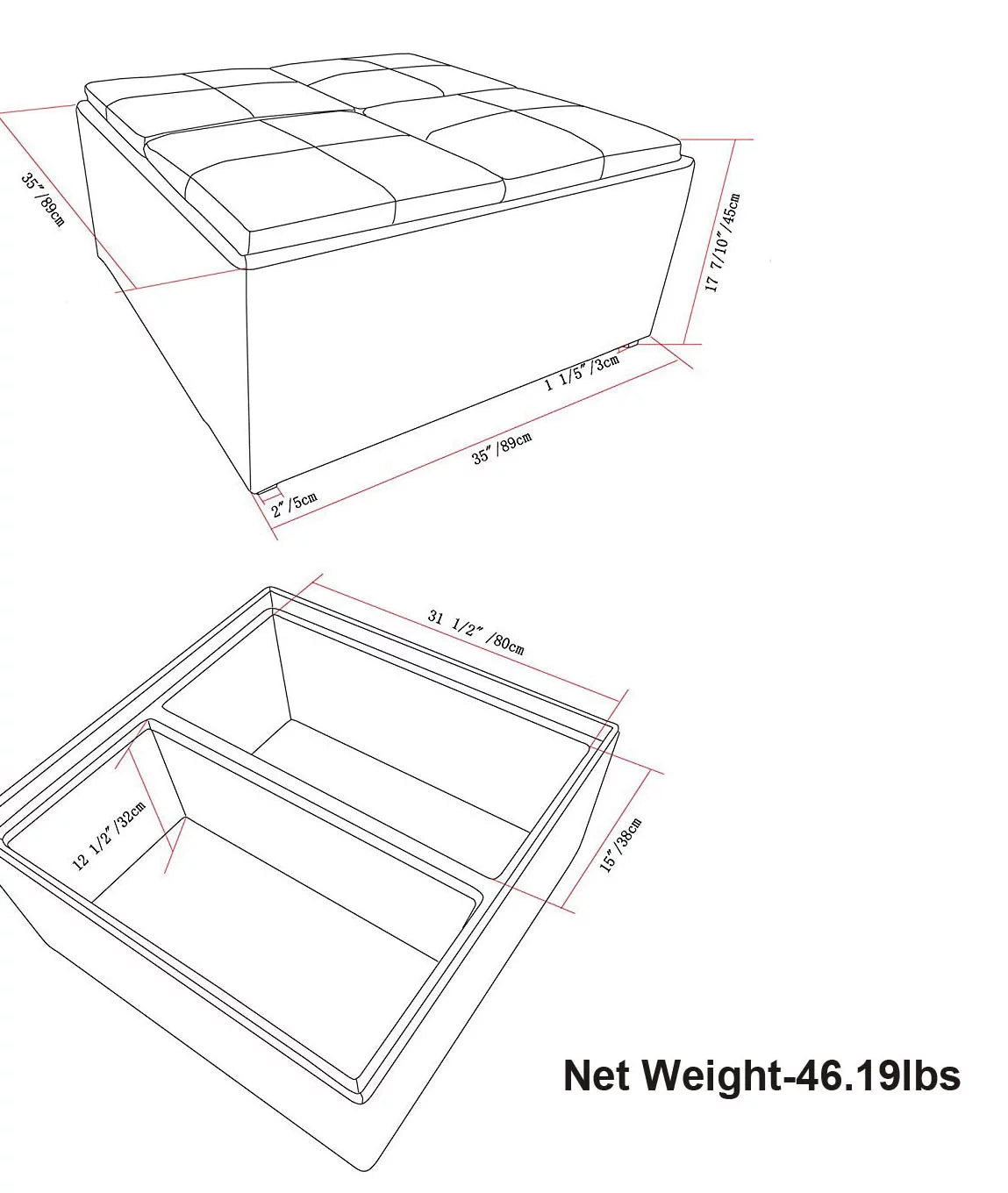 Coffee Table Storage Ottoman with 4 Serving Trays O70577