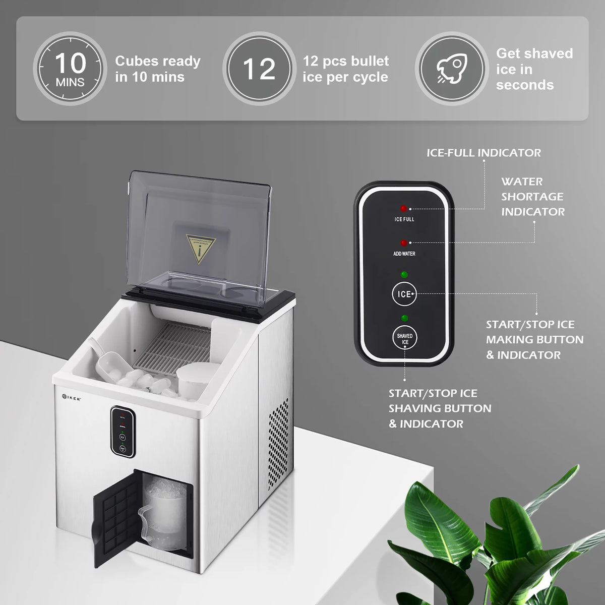 Countertop Ice Maker and Ice Shaver Machine 33lb/24H K187