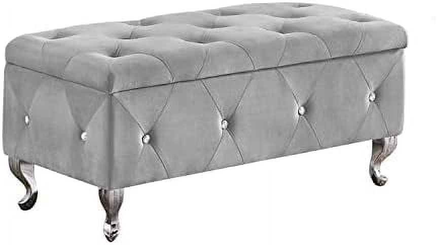 Grey Velvet Ottoman Bench with Flip Top Q544