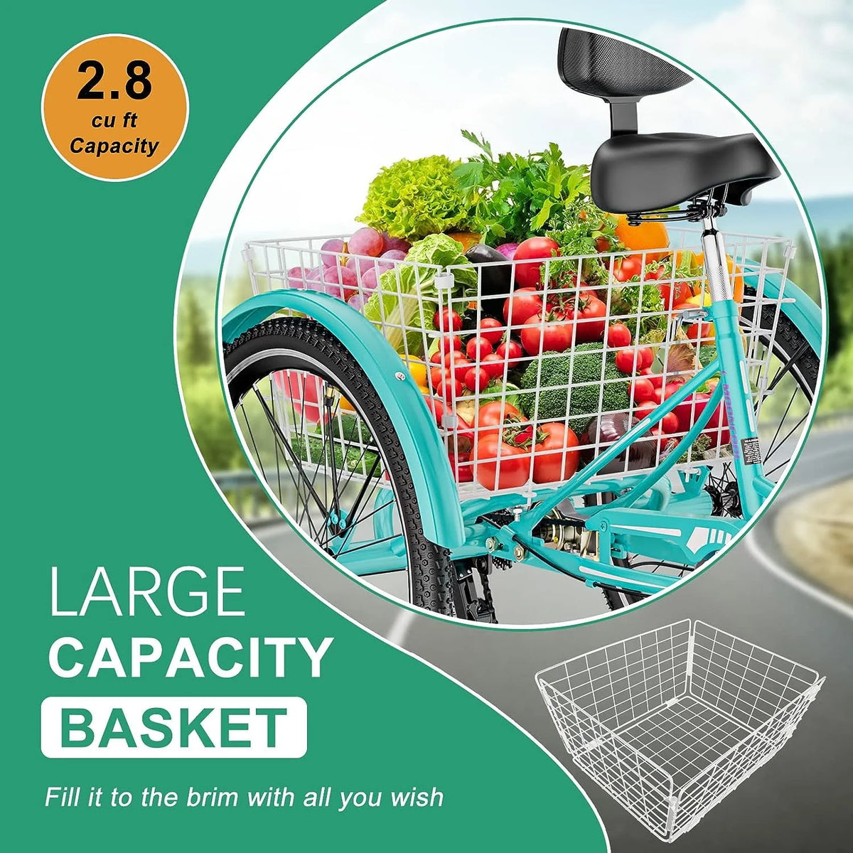 26 Adult Tricycle 7 Speed 450lbs Capacity with Shopping Basket P668427