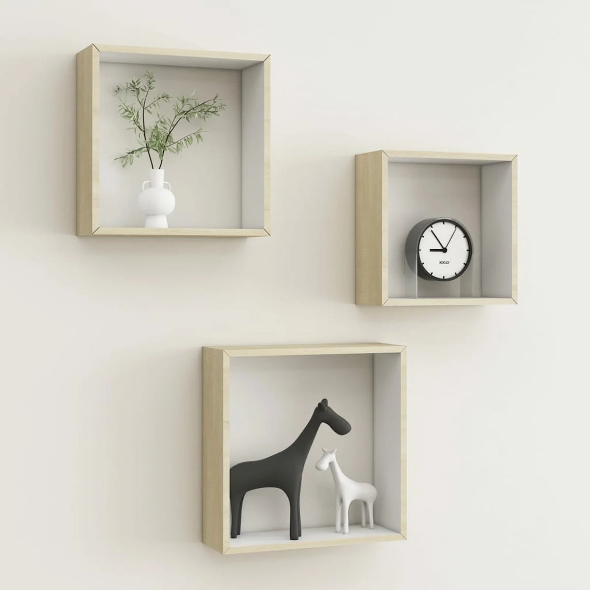 Set of 3 MDF Wall Mounted Floating Shelves White Sonoma Oak T864830