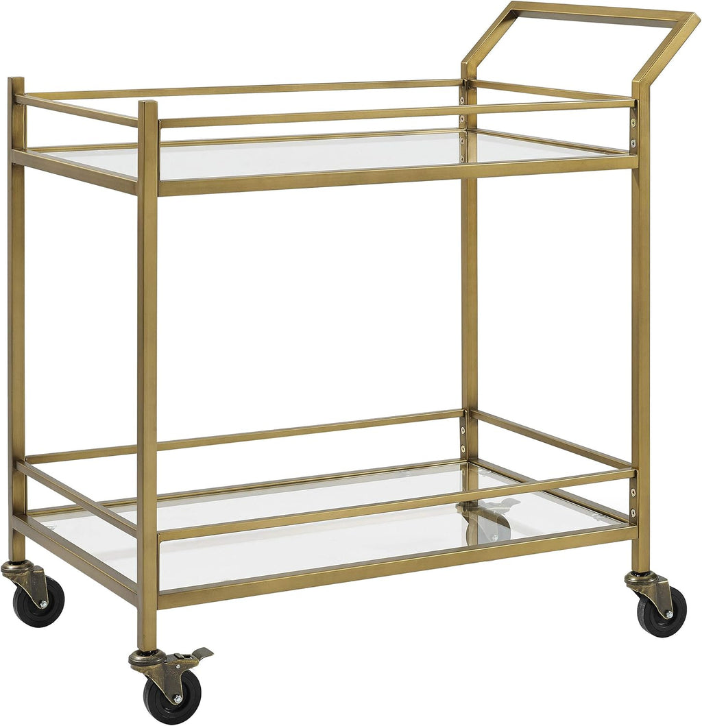 Gold and Glass Rolling Bar Cart N43281