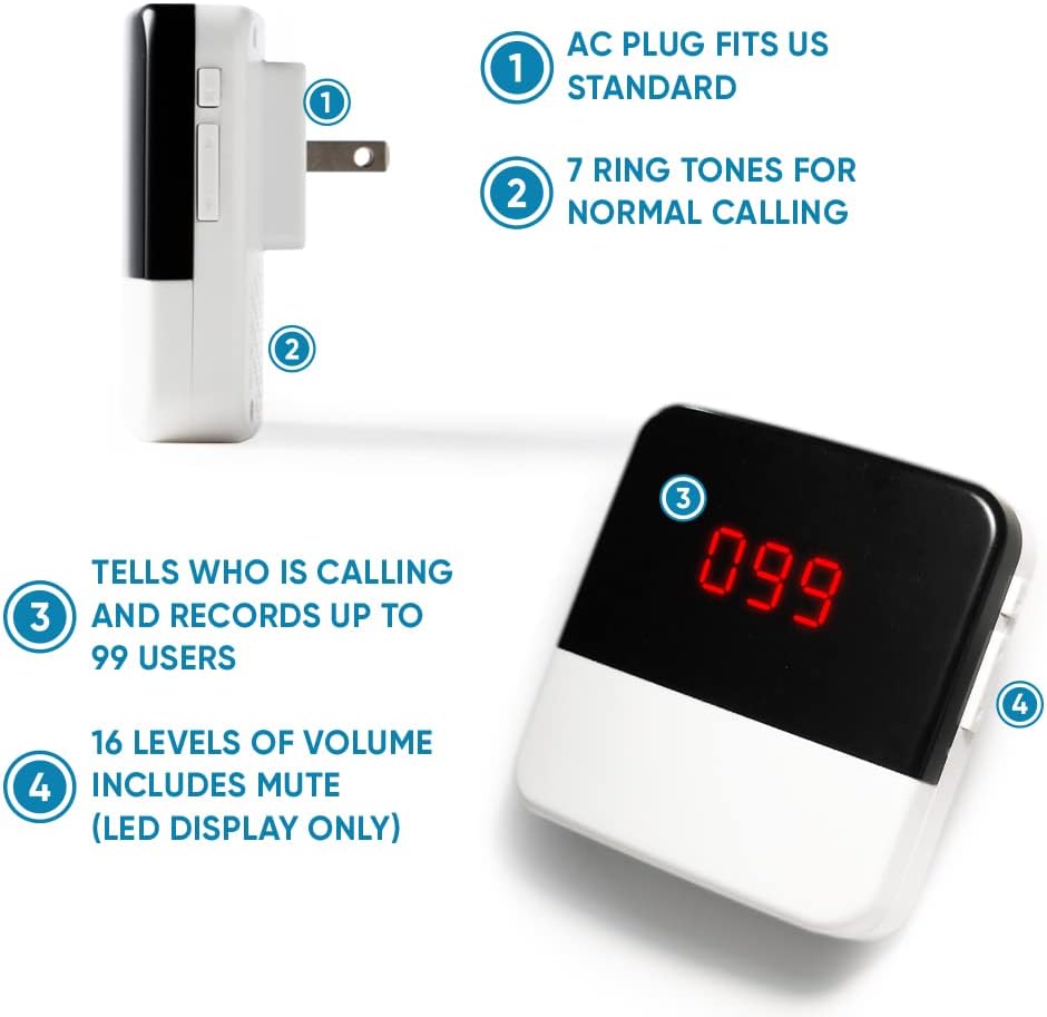 Caregiver Pager with 4 SOS Call Buttons 2 Receivers Z7352