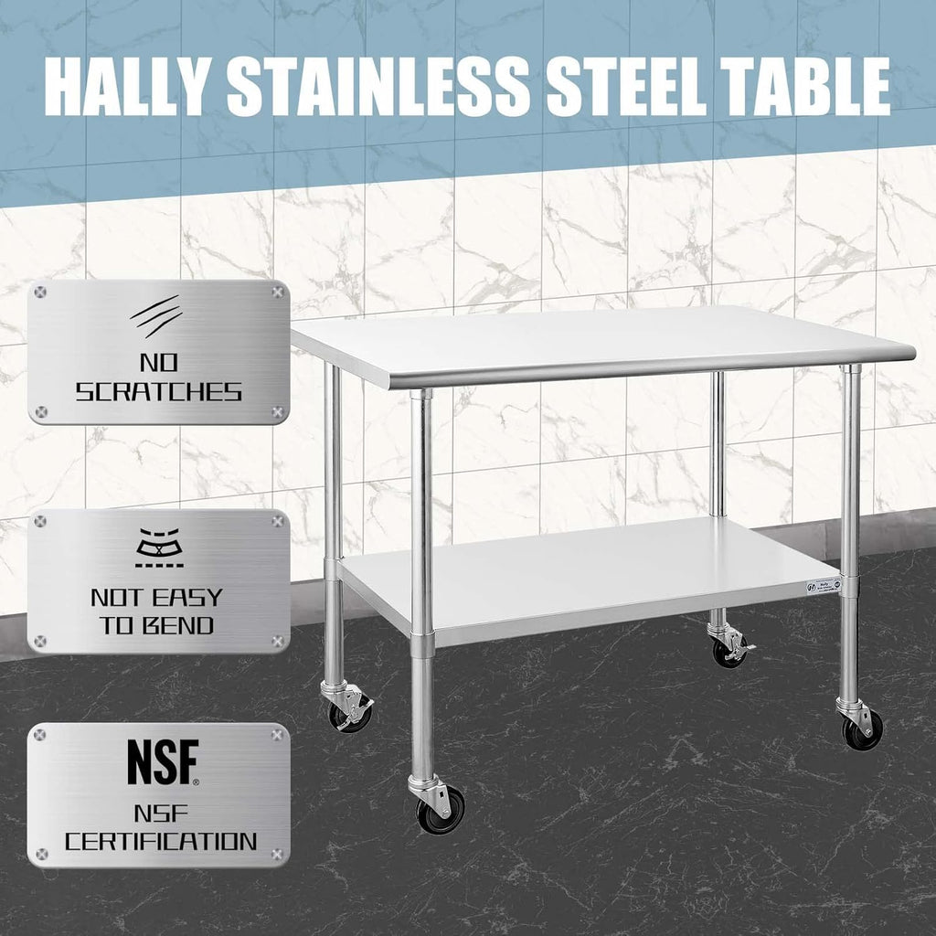 Stainless Steel Table 24 x 72 Inches with Caster Wheels and Undershelf G765