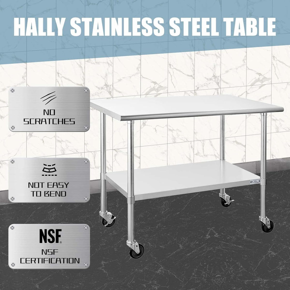 Stainless Steel Table 24 x 72 Inches with Caster Wheels and Undershelf G765