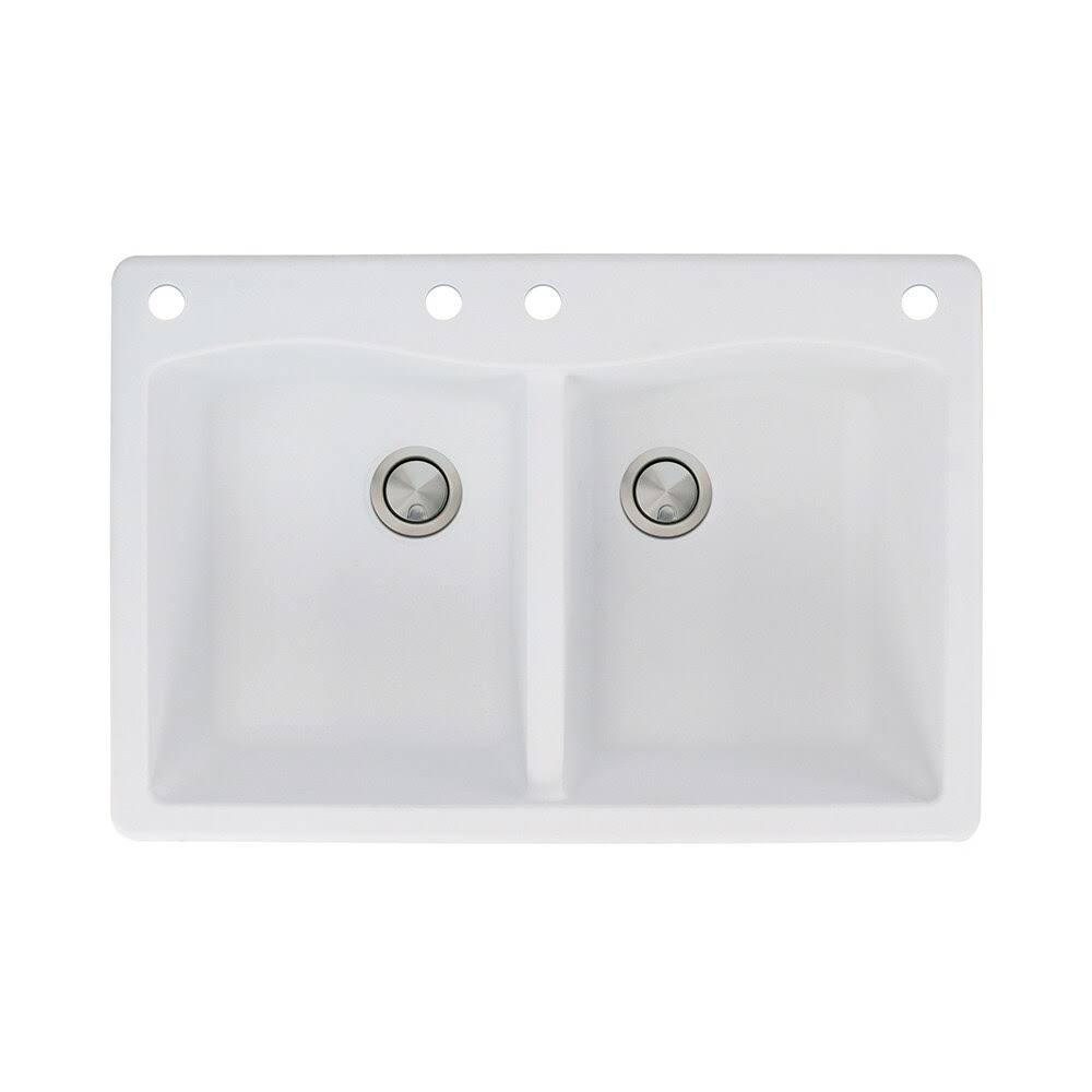 White Double-Basin Granite Drop-In 2-Hole Kitchen Sink L222767