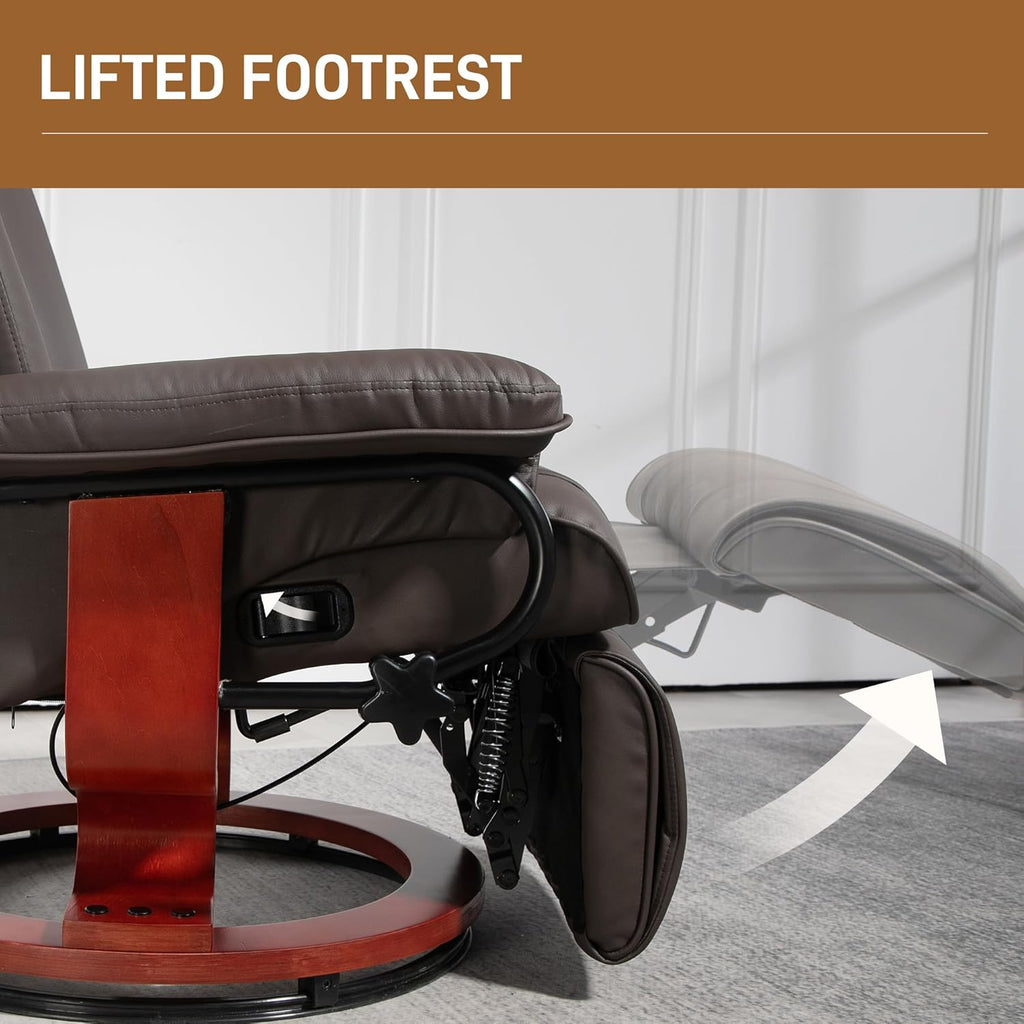 Brown PU Leather Manual Swivel Recliner Chair with Footrest X709