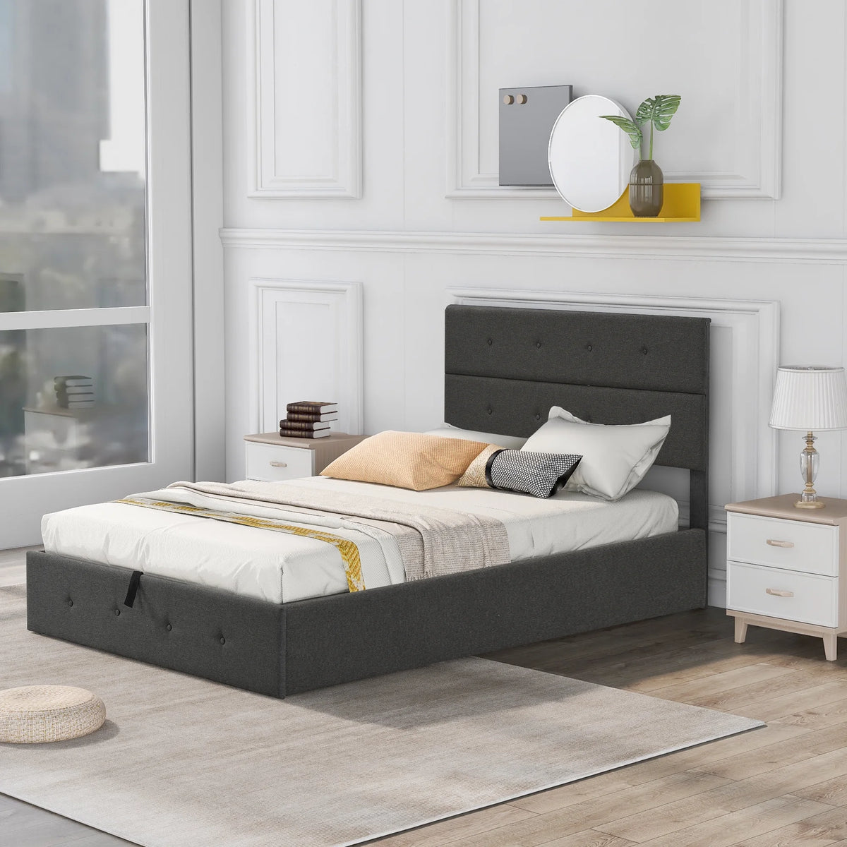 Upholstered Full Storage Platform Bed Y98525